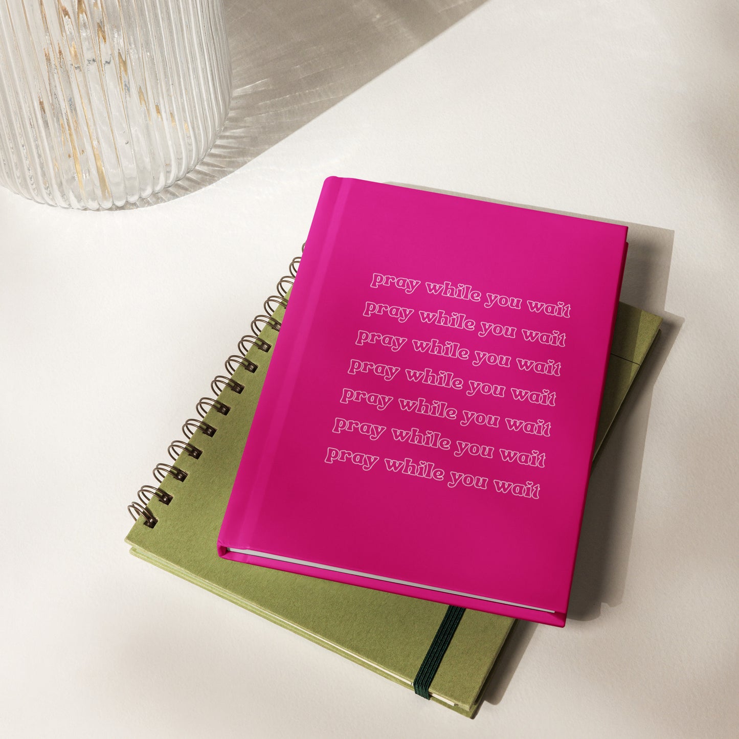 pink "pray while you wait" hardcover journal