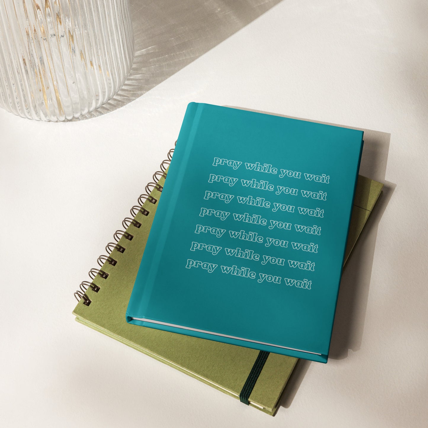 blue "pray while you wait" hardcover journal