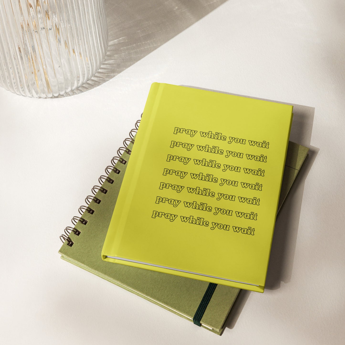 yellow "pray while you wait" hardcover journal