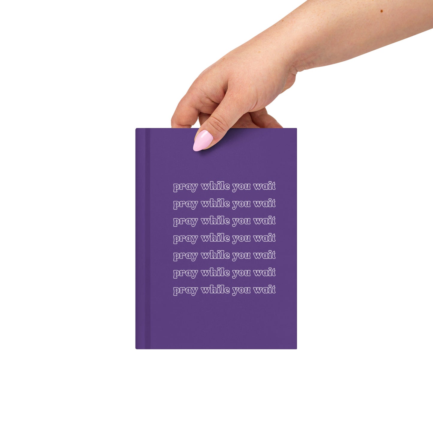 purple "pray while you wait" hardcover journal