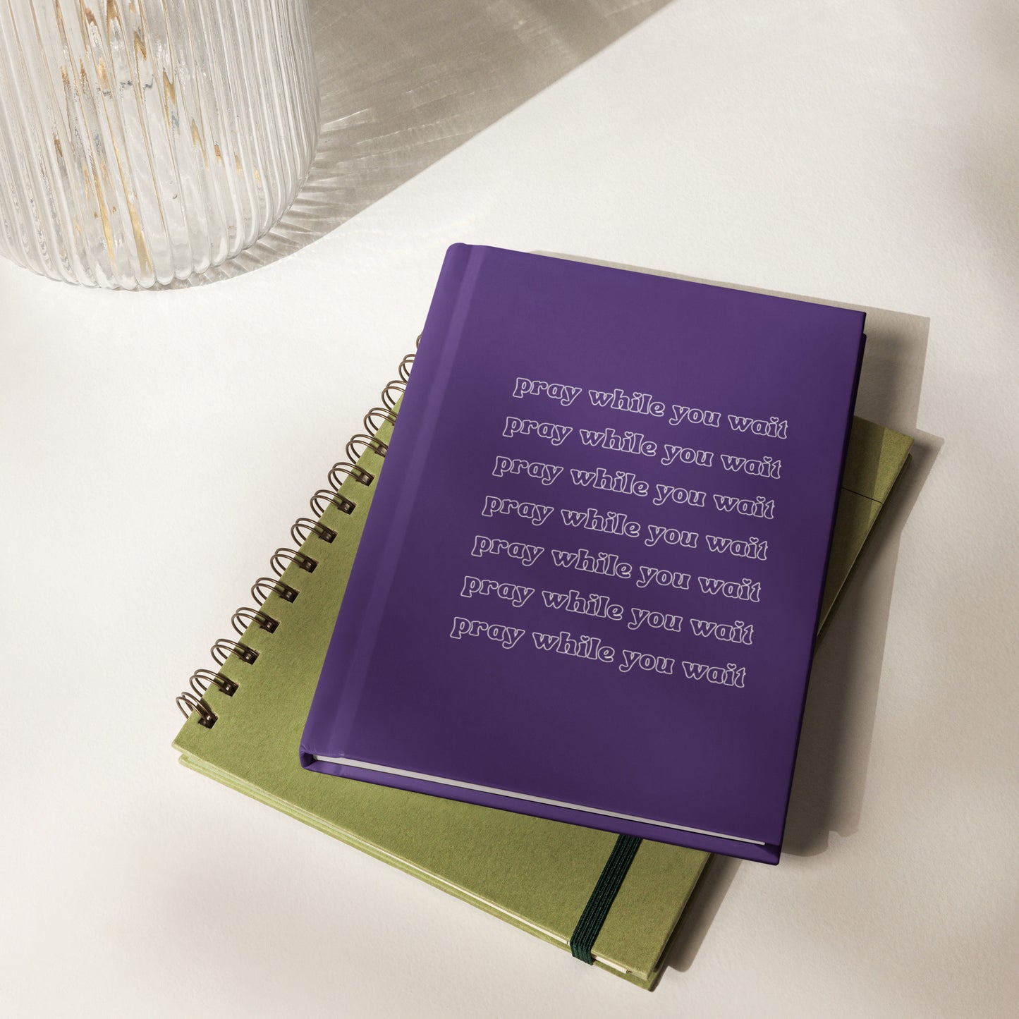 purple "pray while you wait" hardcover journal