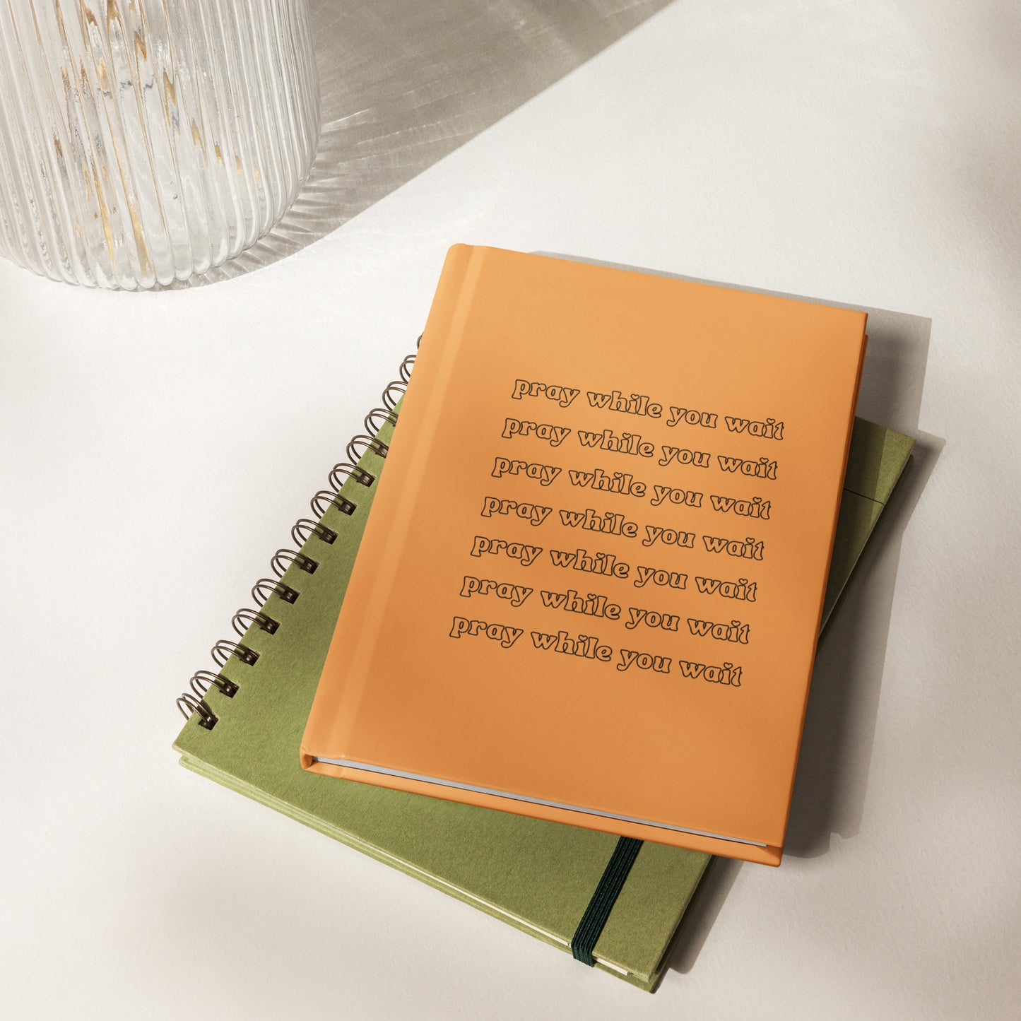 peach "pray while you wait" hardcover journal