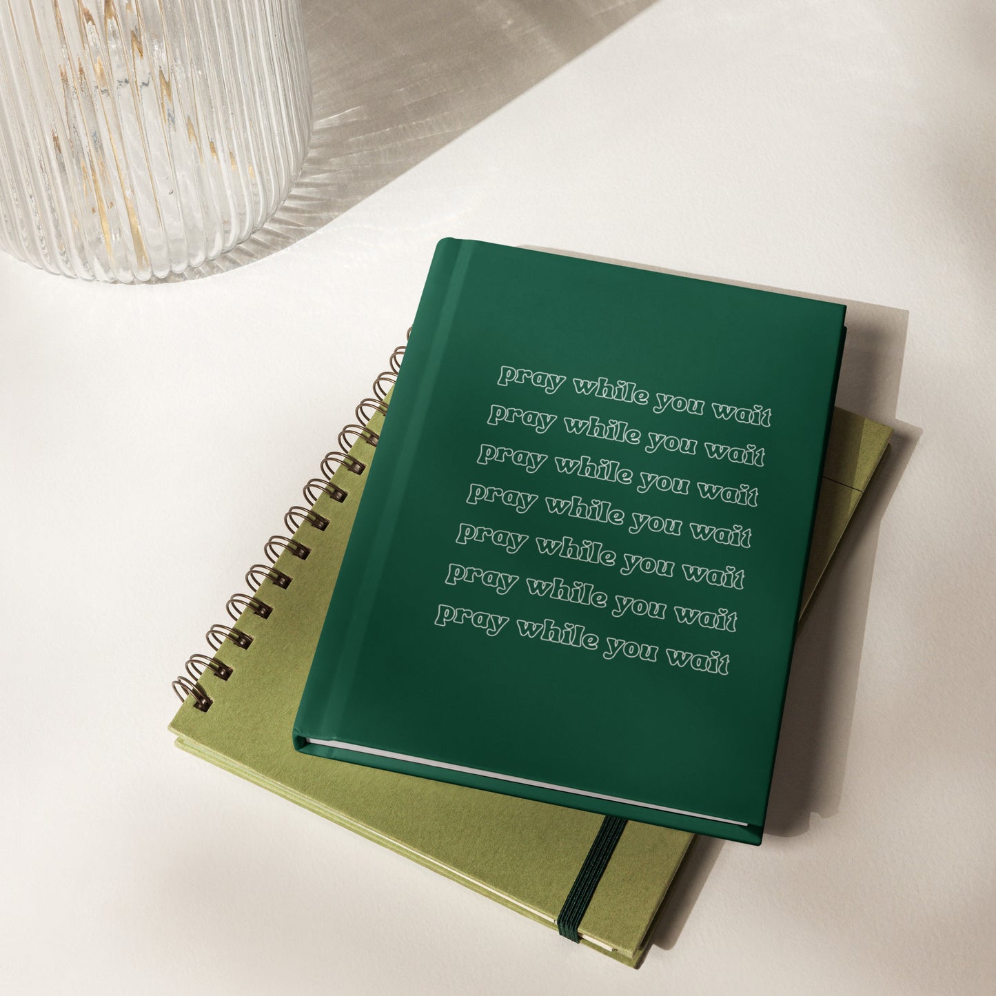 dark green "pray while you wait" hardcover journal