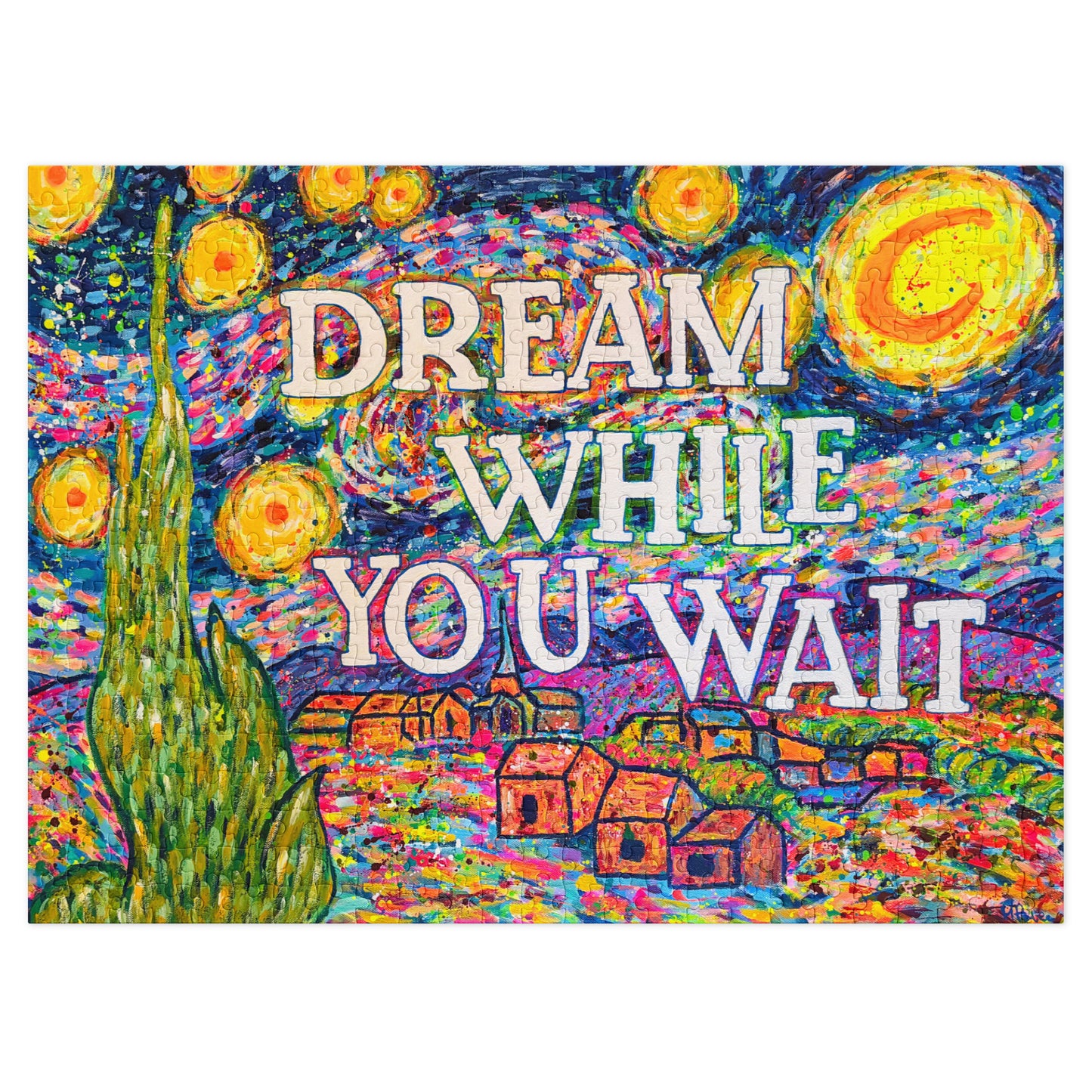 "dream while you wait" jigsaw puzzle with storage tin