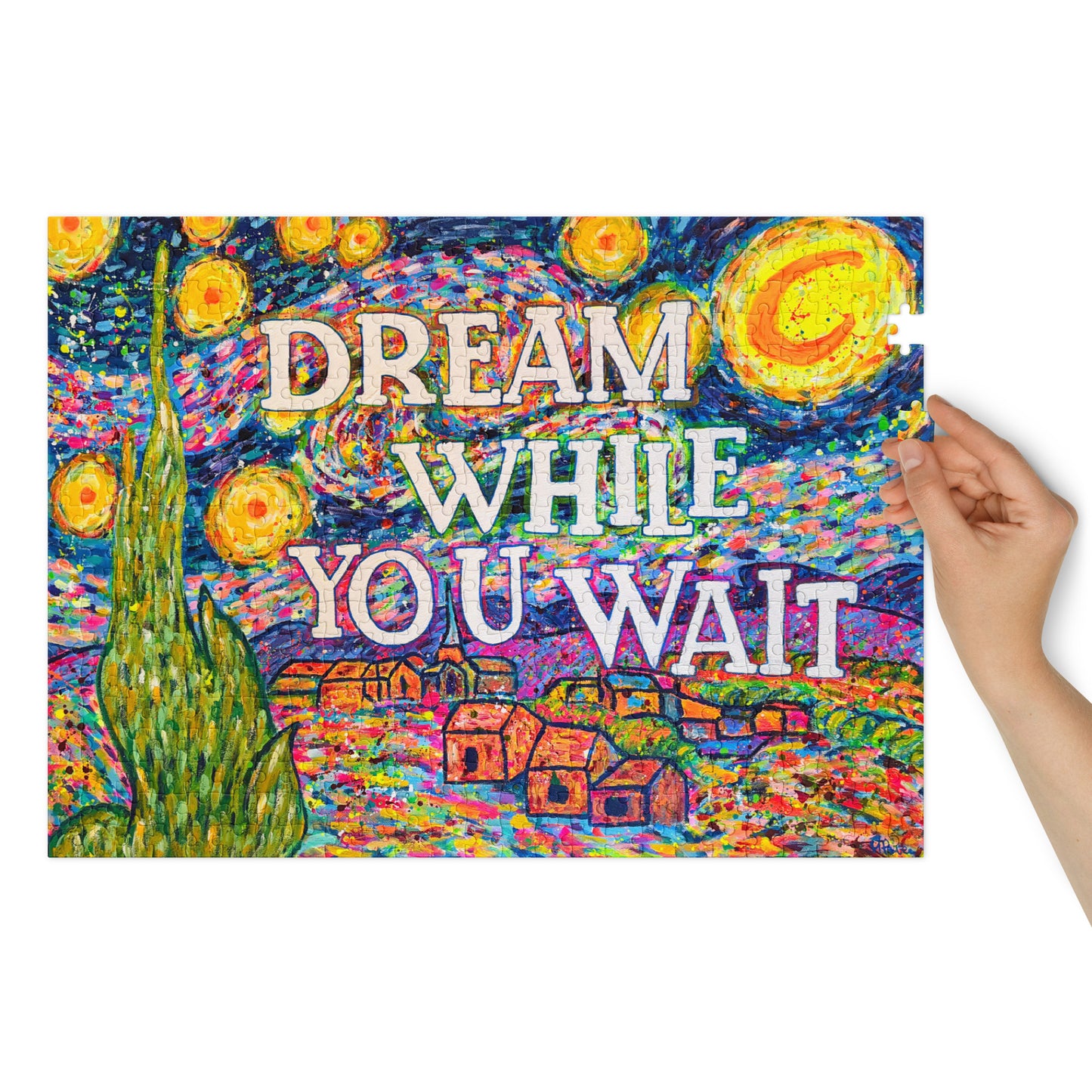 "dream while you wait" jigsaw puzzle with storage tin
